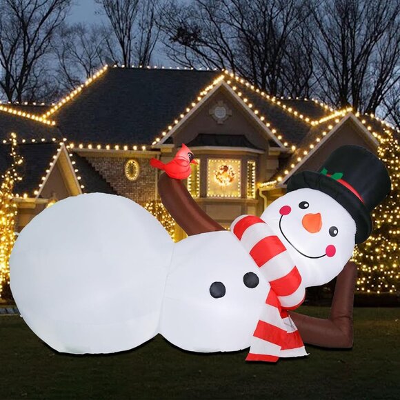 ⚡10FT Christmas Inflatables Giant Snowman & Red Cardinal Outdoor Decorations - Picture 1 of 7